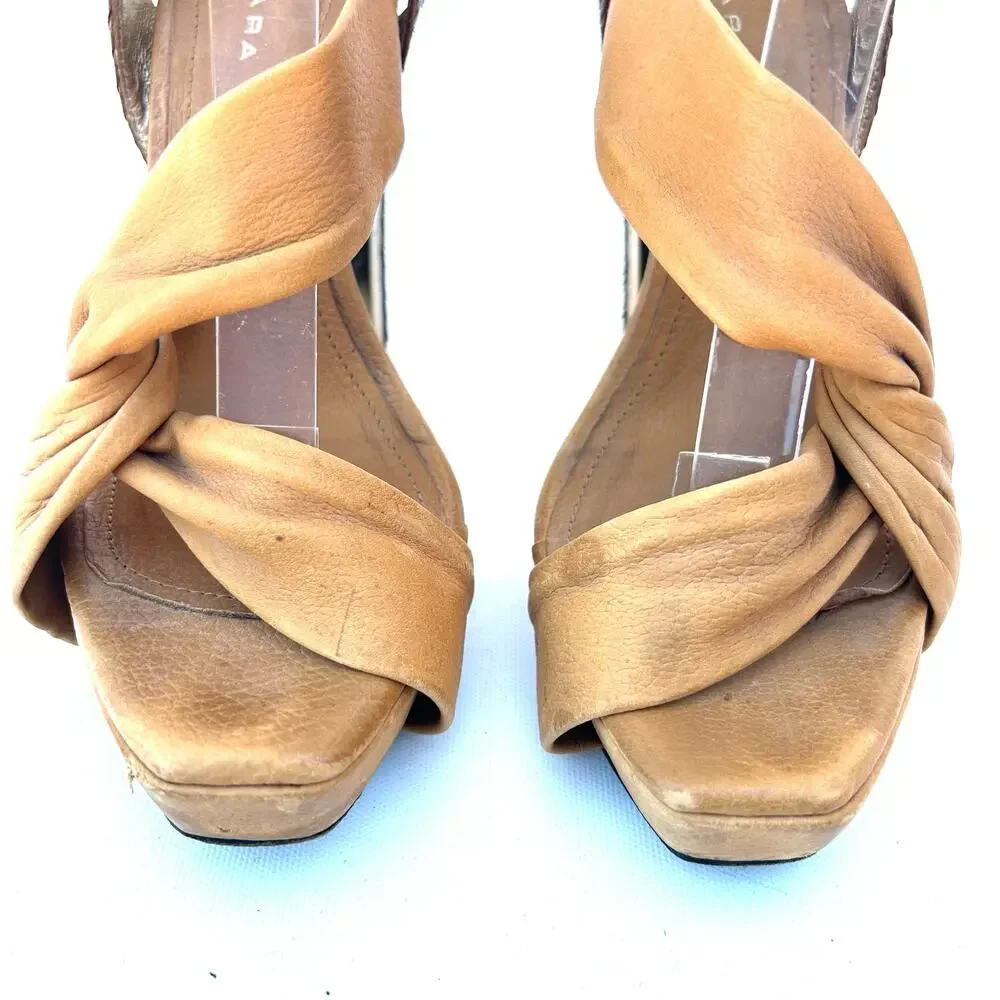 Barbara Bui Snake Ankle Strap Platform Heels Pumps Leather Tan 6 Size 36